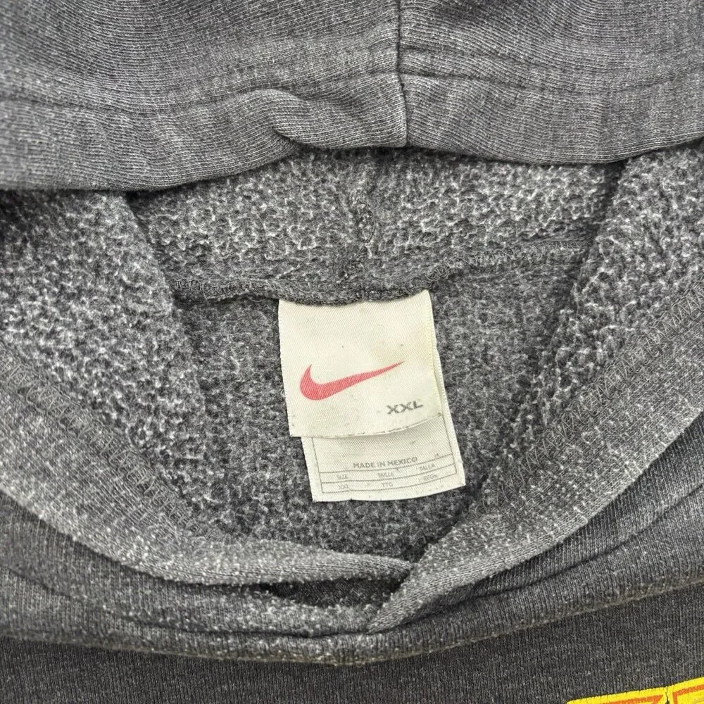 Vintage Nike XXL Gray Hoodie Big Yellow Embroidered Spell Out Logo Pullover Y2K